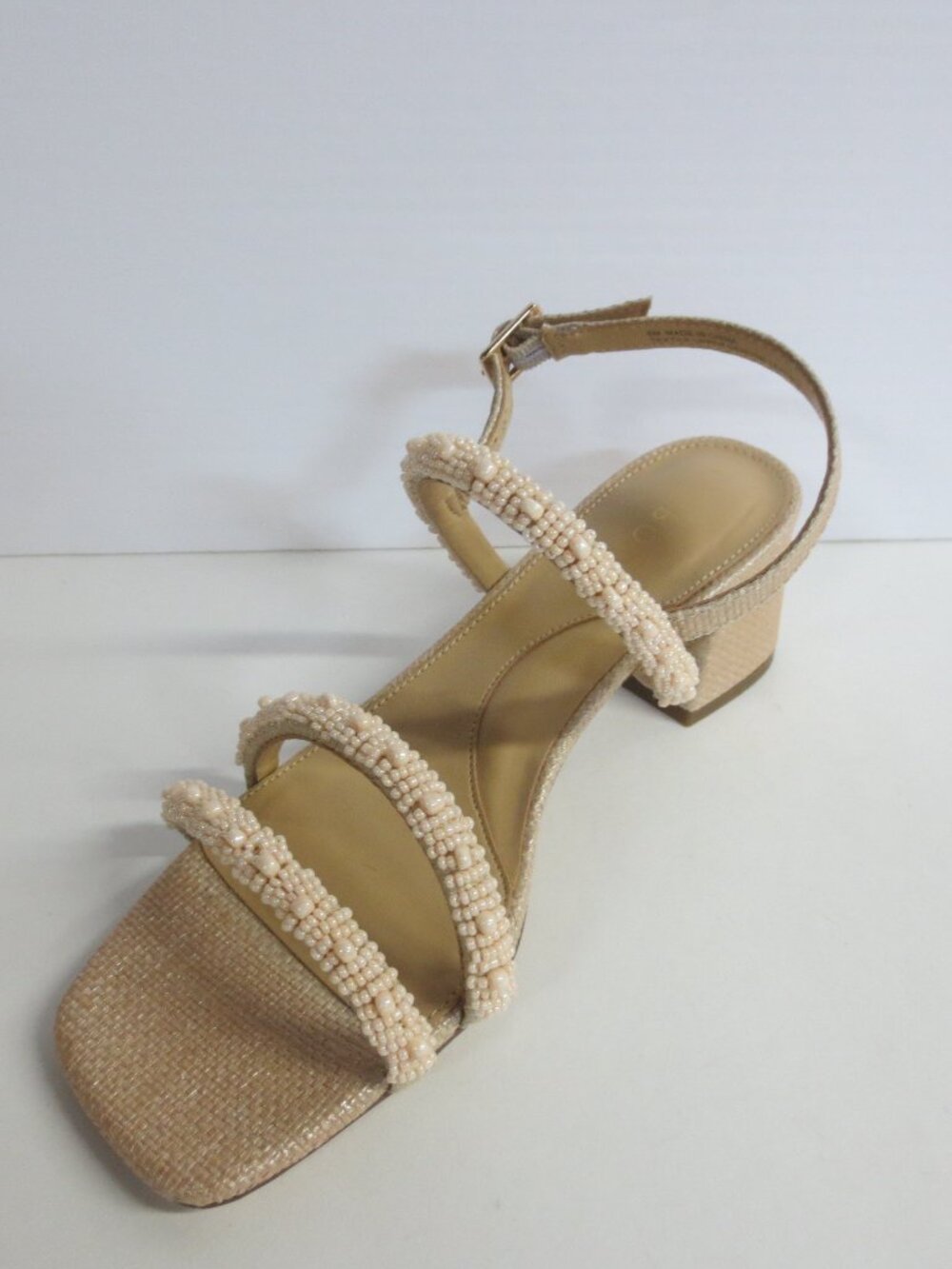 TALBOTS Maya Beaded Block Heel Sandals - Light Fawn - US 6M